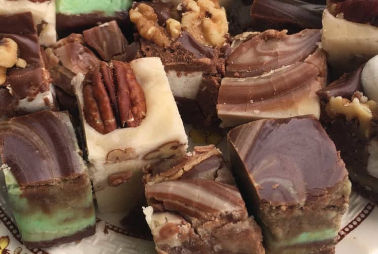 assorted green, cream and brown fudge