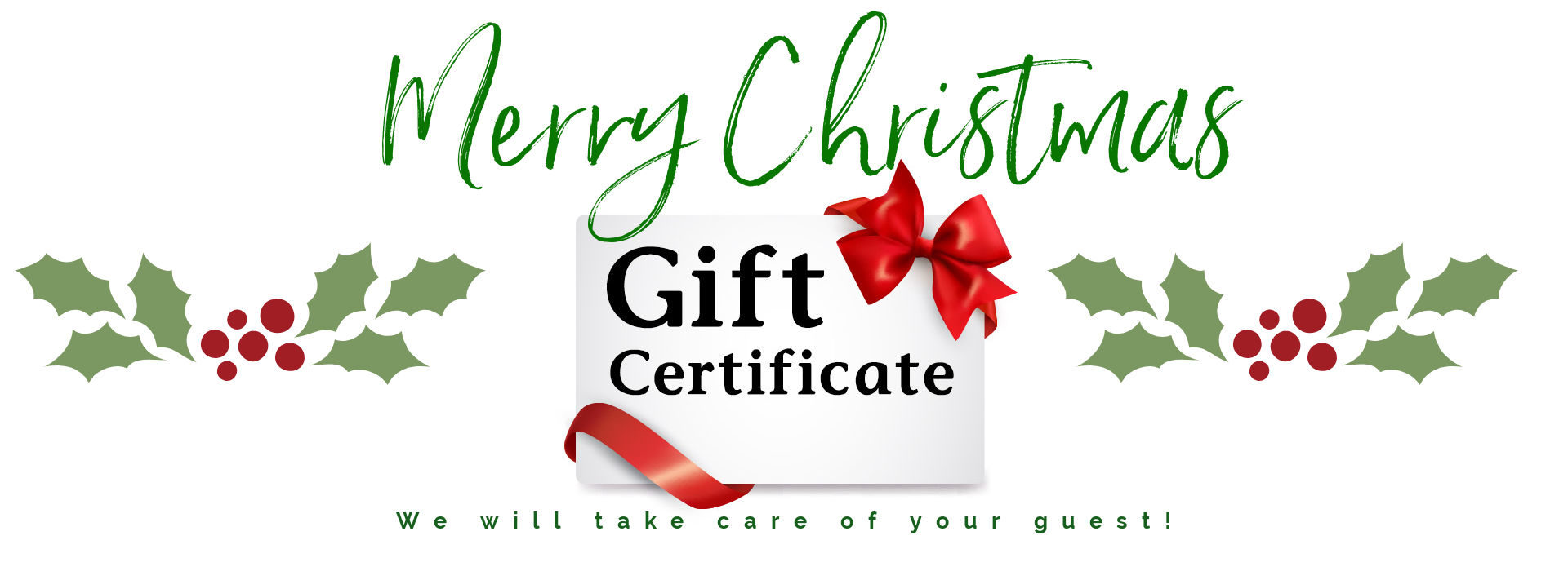 red and green text on gift certificate sign