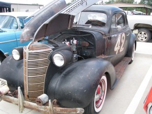 1942 classic car showing the engine compartment