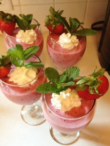 Mixed Berry Smoothie with fresh mint, yogurt and a strawberry garnish, White Oak Manor bed and breakfast