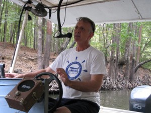 Captain John Nance giving the riverboat tour on the Tourning Basin Tour
